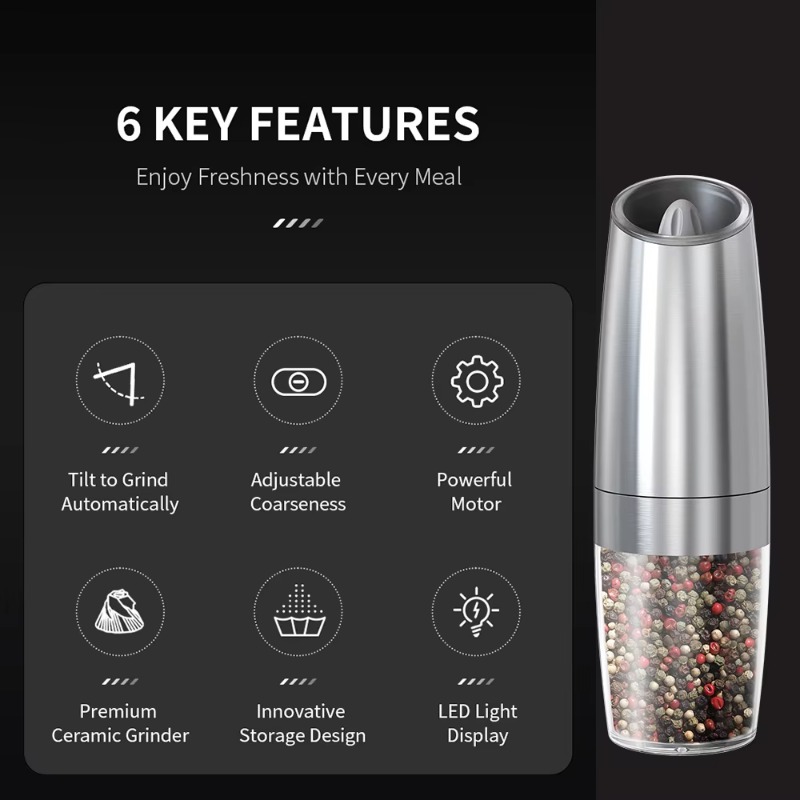 중력 감지 전기 소금 및 후추 그라인더 조절 가능한 굵 - Kitchen Electronics Gadgets 리뷰 및 가격