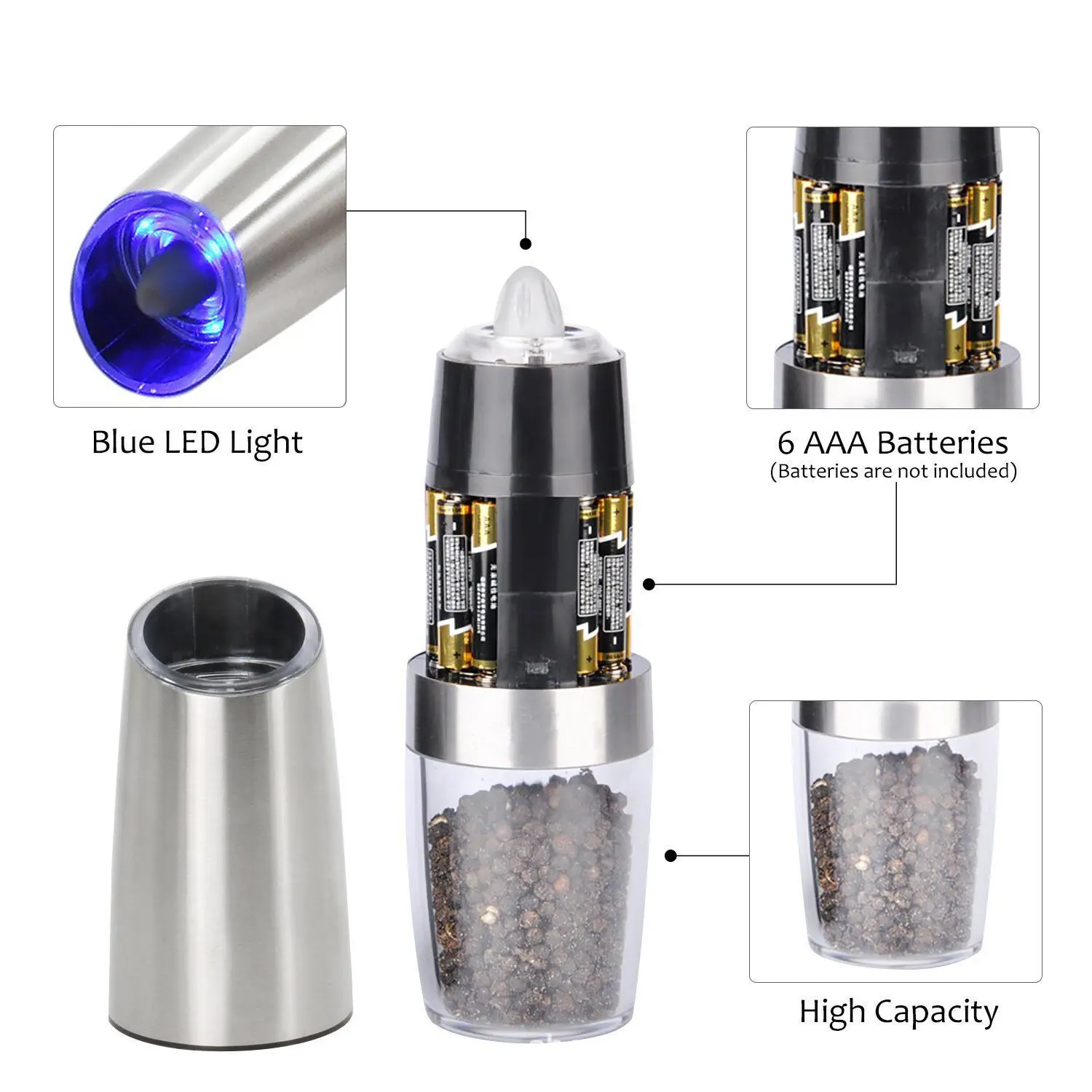 전기 자동 밀 향신료 소금과 후추 분쇄기 중력 LED  - Kitchen Electronics Gadgets 리뷰 및 가격